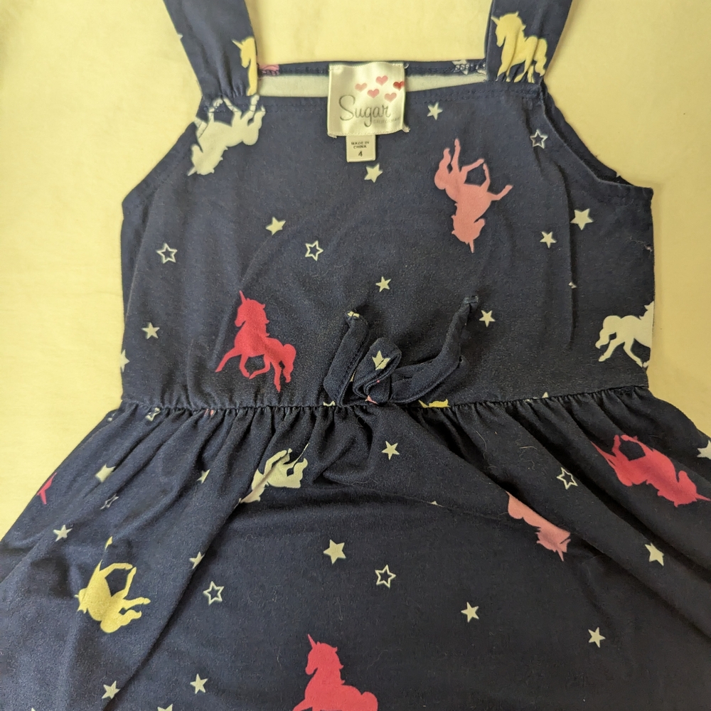 Sugar Navy Dress with Unicorn and Star Print